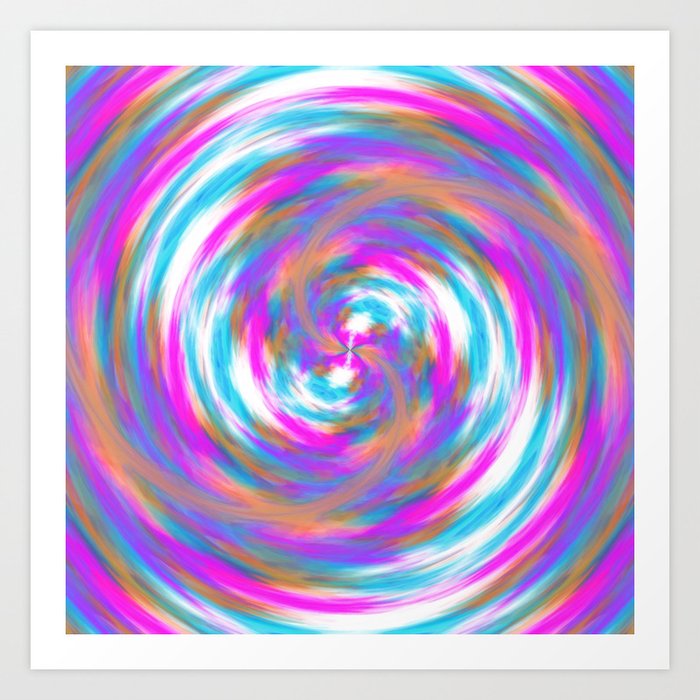 Psychedelic Circle Pattern Painting Abstract In Pink Orange Blue Art Print By Timla