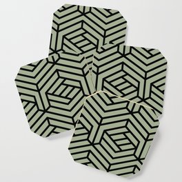 Black and Green Modern Cube Geometric Shape Pattern Pairs Dulux 2022 Popular Colour Bamboo Stem Coaster