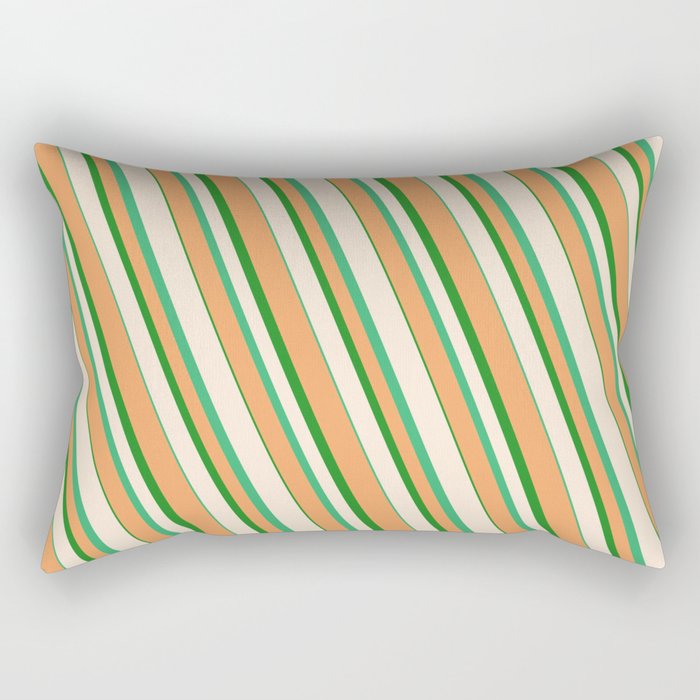 Beige, Sea Green, Brown, and Forest Green Colored Striped/Lined Pattern Rectangular Pillow