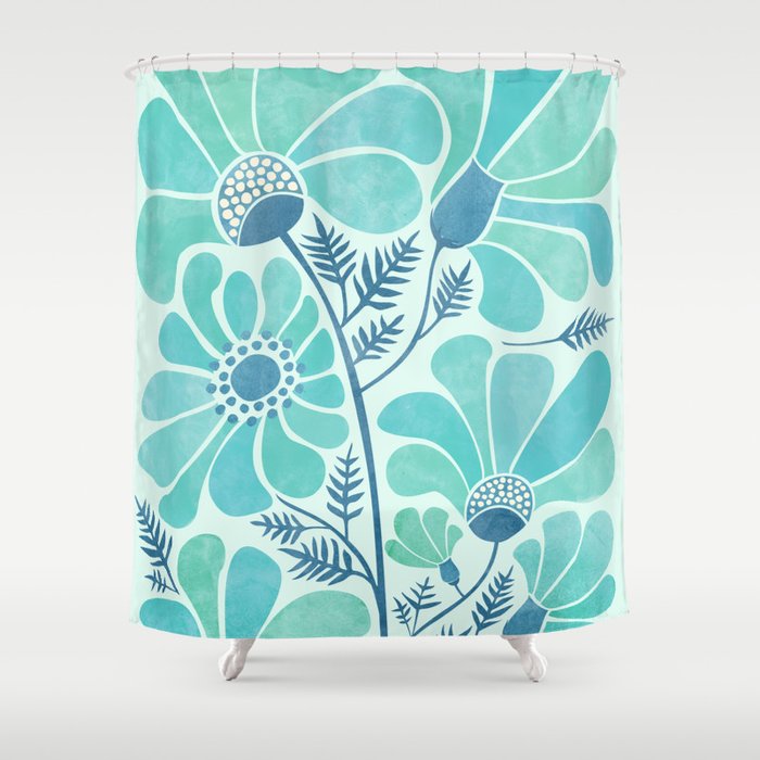 Himalayan Blue Poppies Floral Shower Curtain
