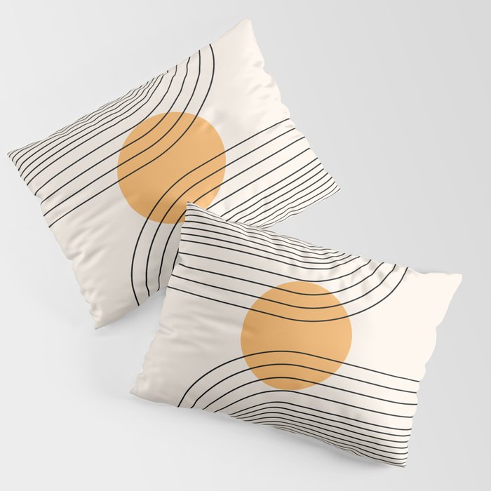 Geometric Lines in Black and Beige 23 (Rainbow and Sun Abstraction) Pillow Sham