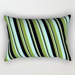 [ Thumbnail: Green, Black & Turquoise Colored Lines Pattern Rectangular Pillow ]