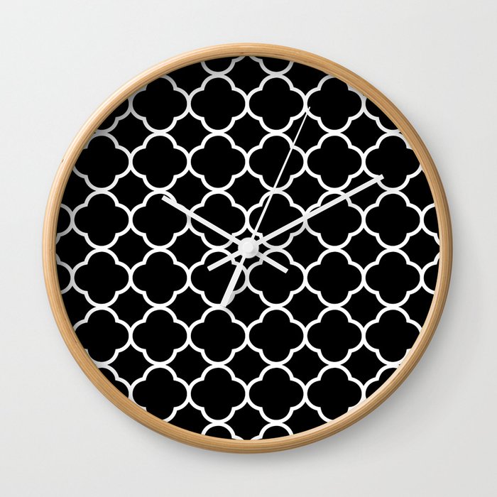 Black & White Moroccan Quatrefoil Design Wall Clock