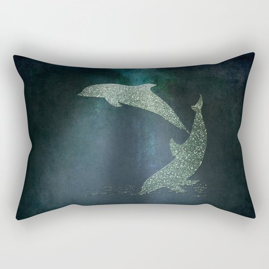Playing glitter effect Dolphins- Dolphin Animal Sea Ocean #Society6 Rectangular Pillow