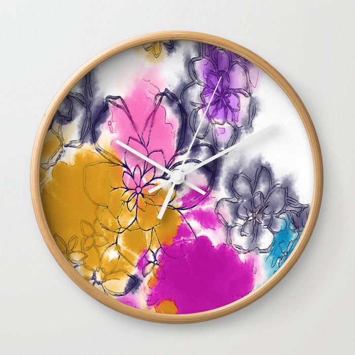 Abstract Flowers - Watercolour Paiting Wall Clock