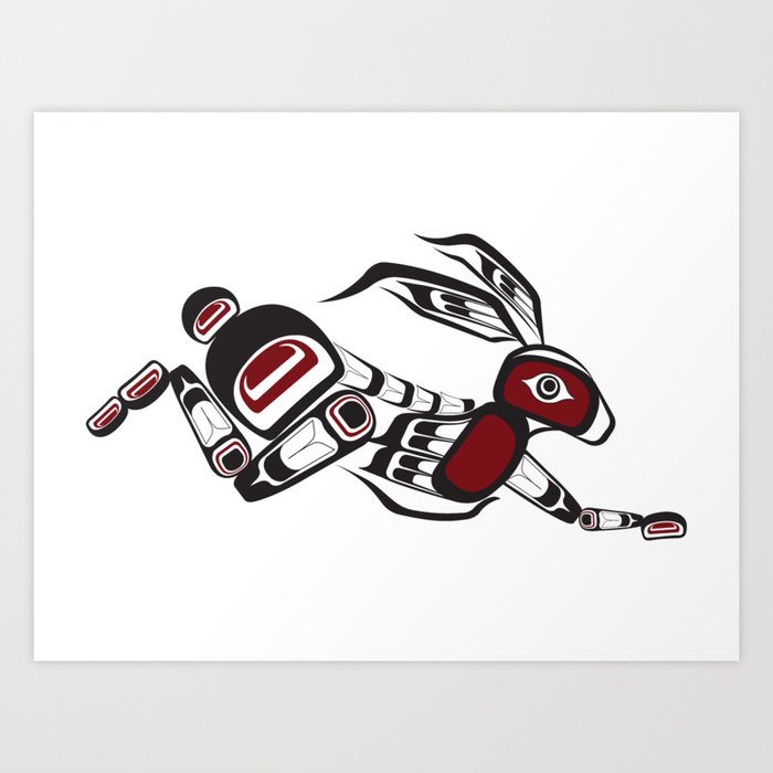 Pacific Northwest Rabbit coastal bunny hare formline design Art Print