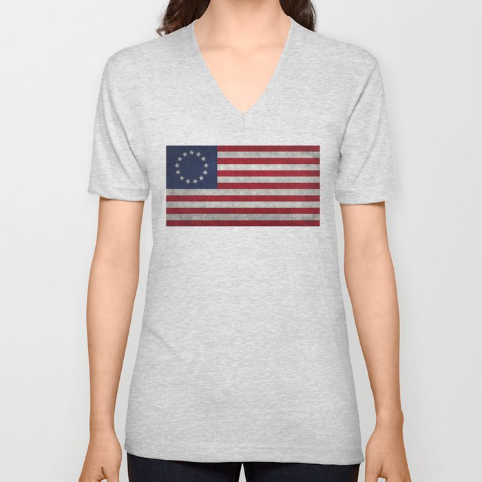 Betsy Ross flag - Vintage grunge version V Neck T Shirt