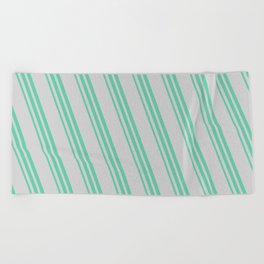 [ Thumbnail: Light Gray and Aquamarine Colored Striped Pattern Beach Towel ]