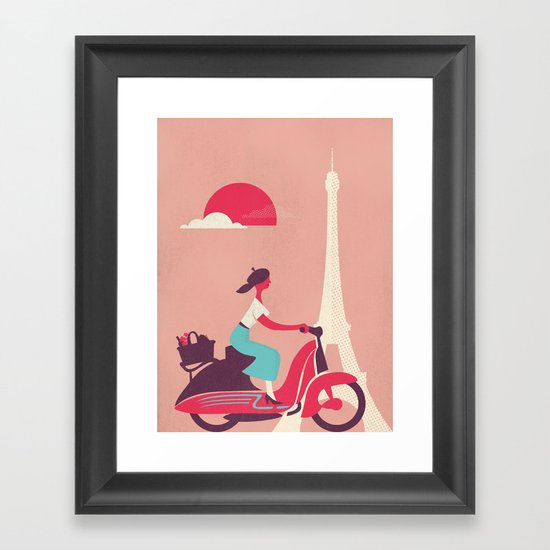 French girl on a Scooter Framed Art Print
