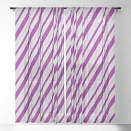 [ Thumbnail: Light Grey & Purple Colored Striped Pattern Sheer Curtain ]