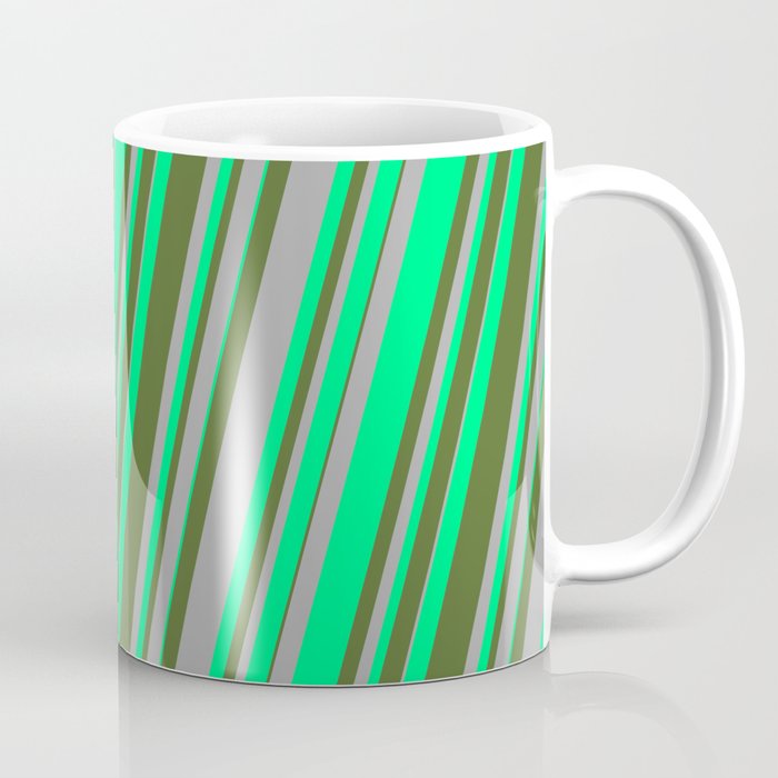 Dark Grey, Green & Dark Olive Green Colored Lines/Stripes Pattern Coffee Mug