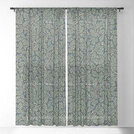 William Morris Antique Oak Leaf Teal Slate Sheer Curtain