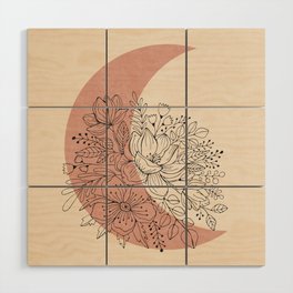 Terracotta and blush pink abstract moon and floral art Wood Wall Art