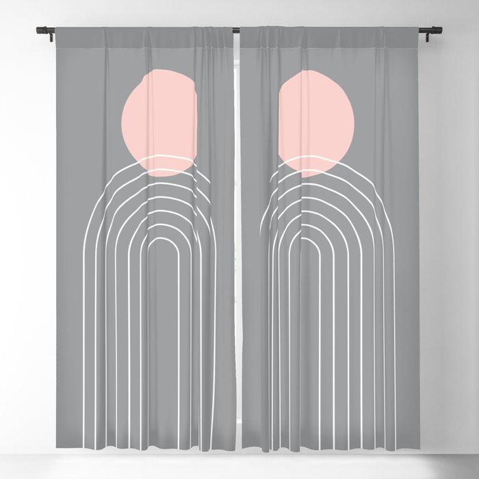 Mid Century Modern Geometric 76 in Ultimate Grey and Rose Gold (Sun and Rainbow abstraction) Blackout Curtain