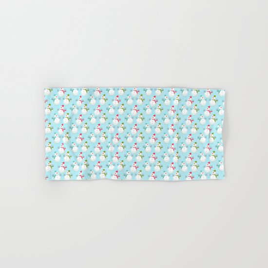 Merry christmas! Beautiful snowman pattern on aqua backround Hand & Bath Towel