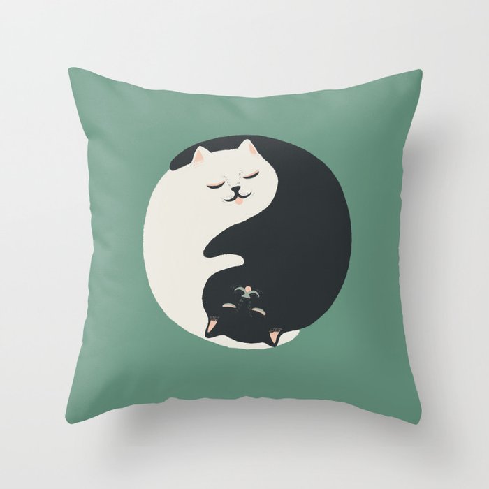 Hidden cat 26g Green yin yang hug Throw Pillow