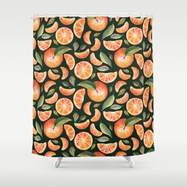 Watercolor seamless pattern with oranges tangerines citrus fruits green leaves Shower Curtain