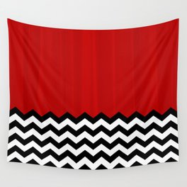 Red Black White Chevron Room w/ Curtains Wall Tapestry
