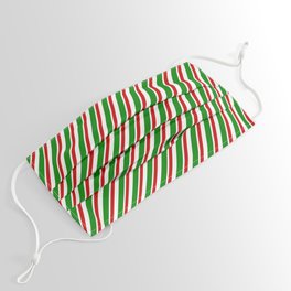 [ Thumbnail: Red, White & Green Colored Stripes Pattern Face Mask ]