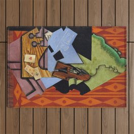 juan gris paintings Violin and Playing Cards on a Table (1913) Outdoor Rug