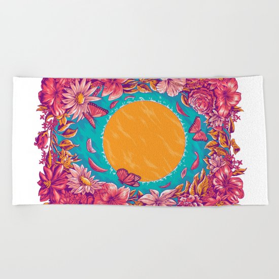 sunset in a lake Beach Towel