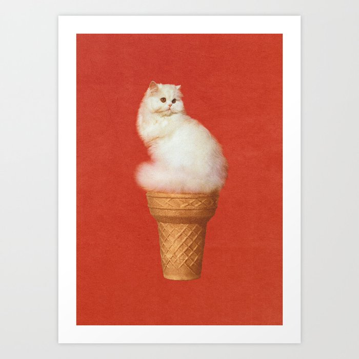 Cat Ice Cream - Red Art Print