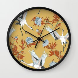 Japanese Ornate Heron Pattern Saffron Gold Wall Clock