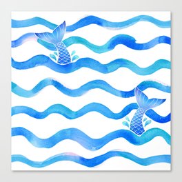 blue flowy watercolor waves Canvas Print
