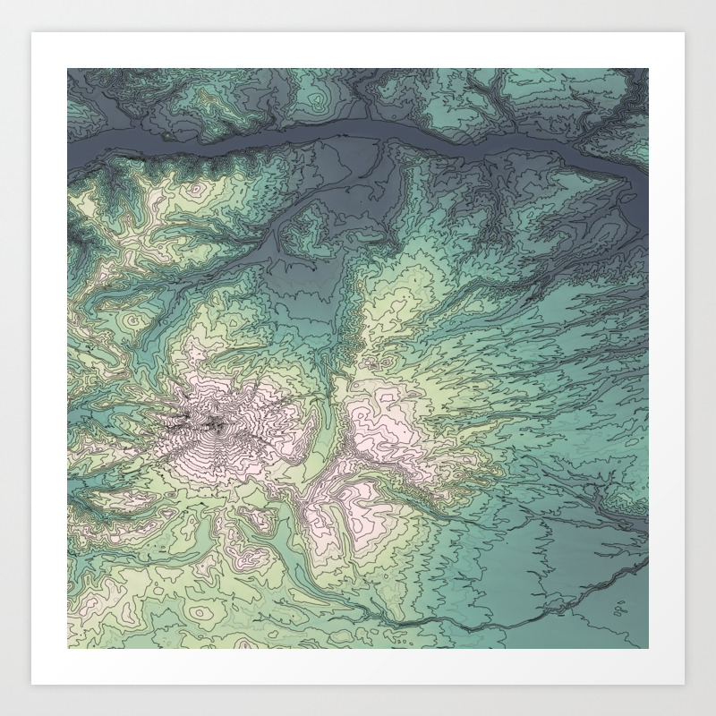 Mount Hood Topographic Map Mount Hood, Oregon Topographic Contour Map Art Print By Heather Hartman |  Society6