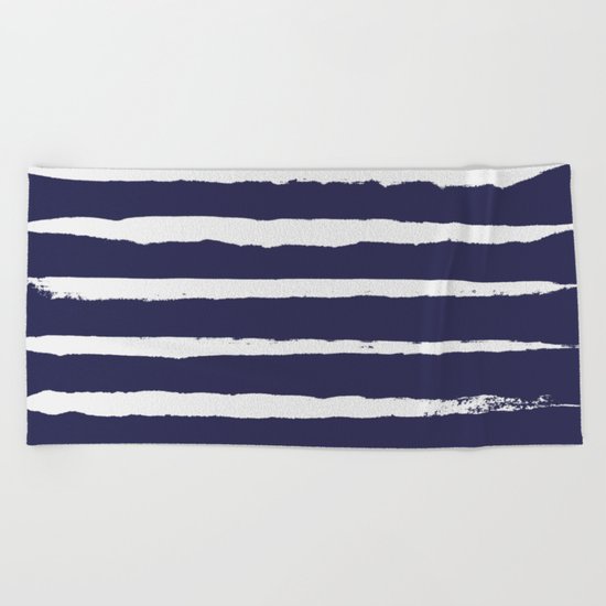 Irregular Hand Painted Stripes Dark Blue Beach Towel