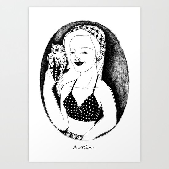 Girl with Lady Owl Art Print
