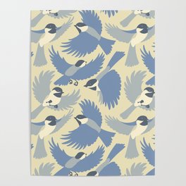Chickadees  in Blue Poster