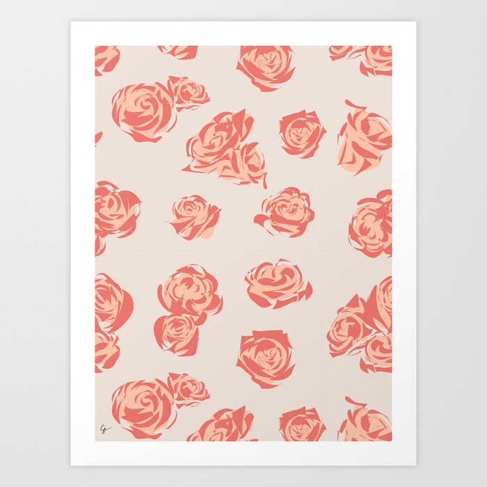 Les Fleurs de Paris - Retro Roses Pattern Art Print