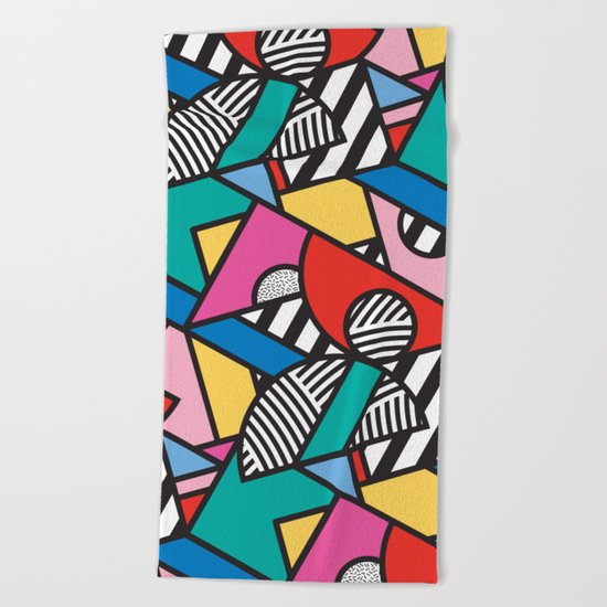 Colorful Memphis Modern Geometric Shapes Beach Towel