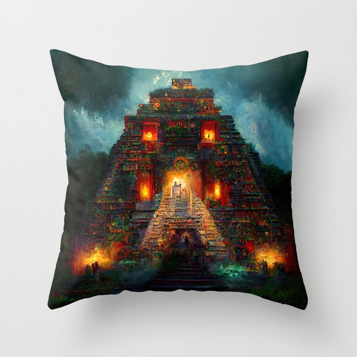 Ancient Mayan Temple Throw Pillow