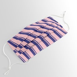[ Thumbnail: Midnight Blue and Pink Colored Lined/Striped Pattern Face Mask ]