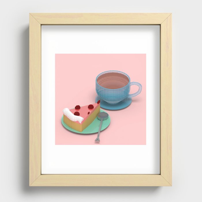 3d pixel art cake and cup, pastel colors Recessed Framed Print