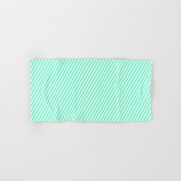 [ Thumbnail: Aquamarine & White Colored Lined/Striped Pattern Hand & Bath Towel ]