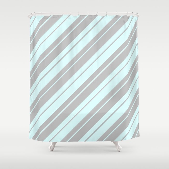 Light Cyan & Grey Colored Pattern of Stripes Shower Curtain