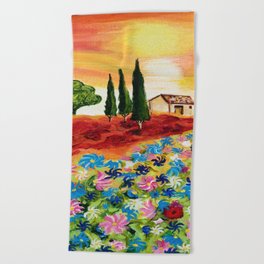 Tuscan Field of Poppies Beach Towel