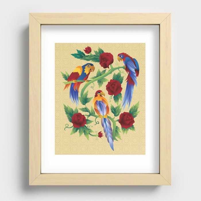 Parrots and Roses Recessed Framed Print
