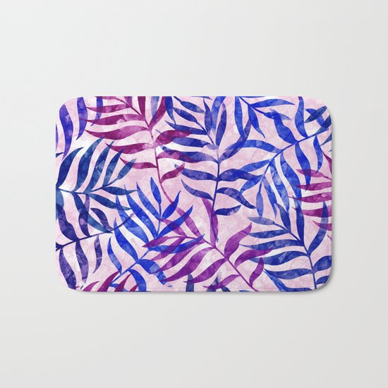 Watercolor Tropical Palm Leaves II Bath Mat