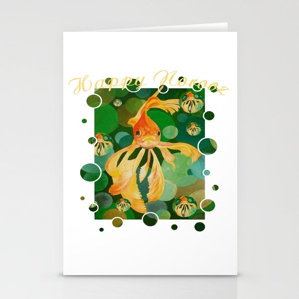 Happy Norooz Persian New Year Goldfish In Green Sea Stationery Cards