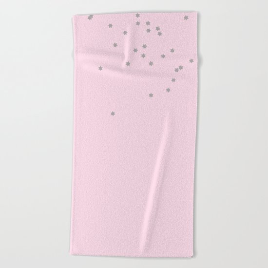 Little grey stars on pink backround Beach Towel