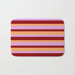 [ Thumbnail: Plum, Dark Red, and Brown Colored Lined Pattern Bath Mat ]