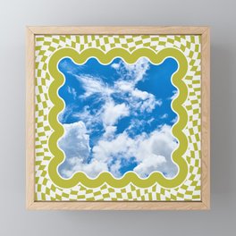 The Blue Sky In Muted Lime Green Wavy Frame On Muted Lime Green Warped Checkerboard Framed Mini Art Print