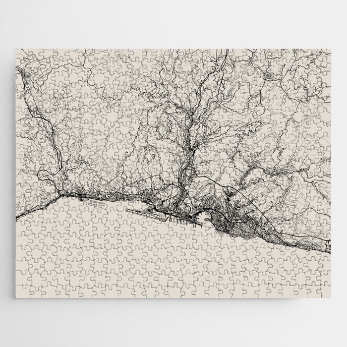 Genoa, Italy. Black and White City Map. Aesthetic Jigsaw Puzzle