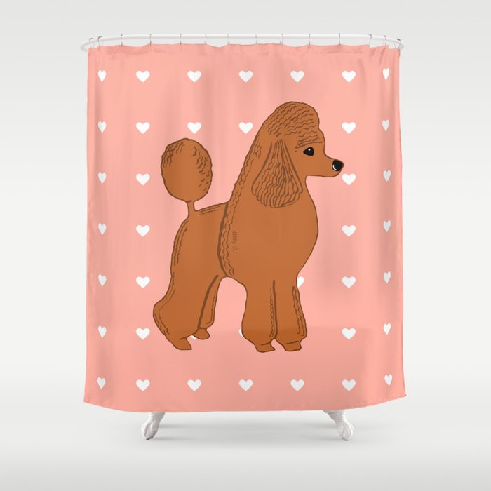 Red Apricot Poodle With Peach Pink Hearts Shower Curtain By Red Apricot Poodle With Peach Pink Hearts Shower Curtain