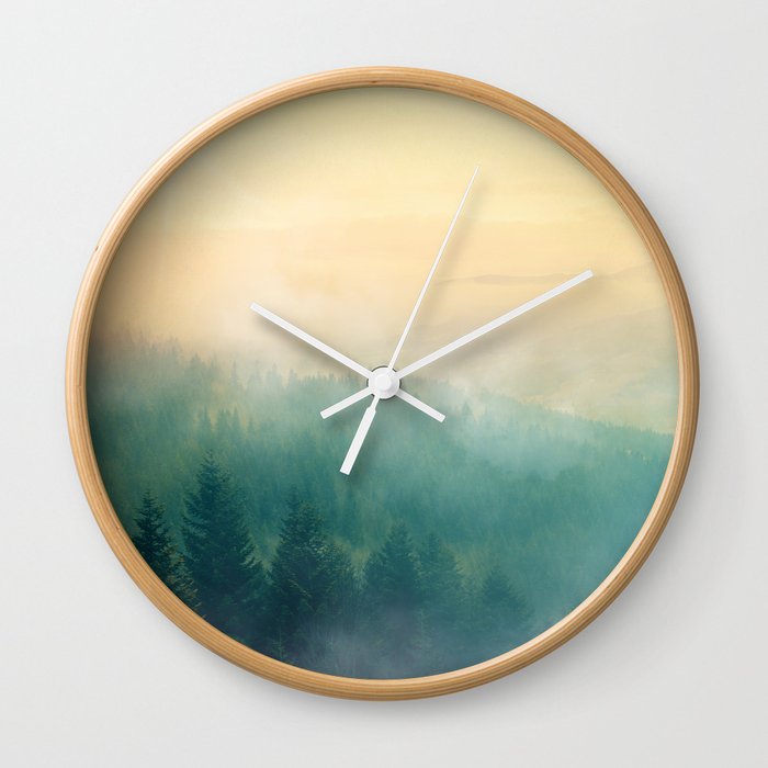 Foggy Forest Mountain Sunrise (Color) Wall Clock