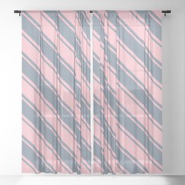 [ Thumbnail: Light Slate Gray and Pink Colored Stripes/Lines Pattern Sheer Curtain ]